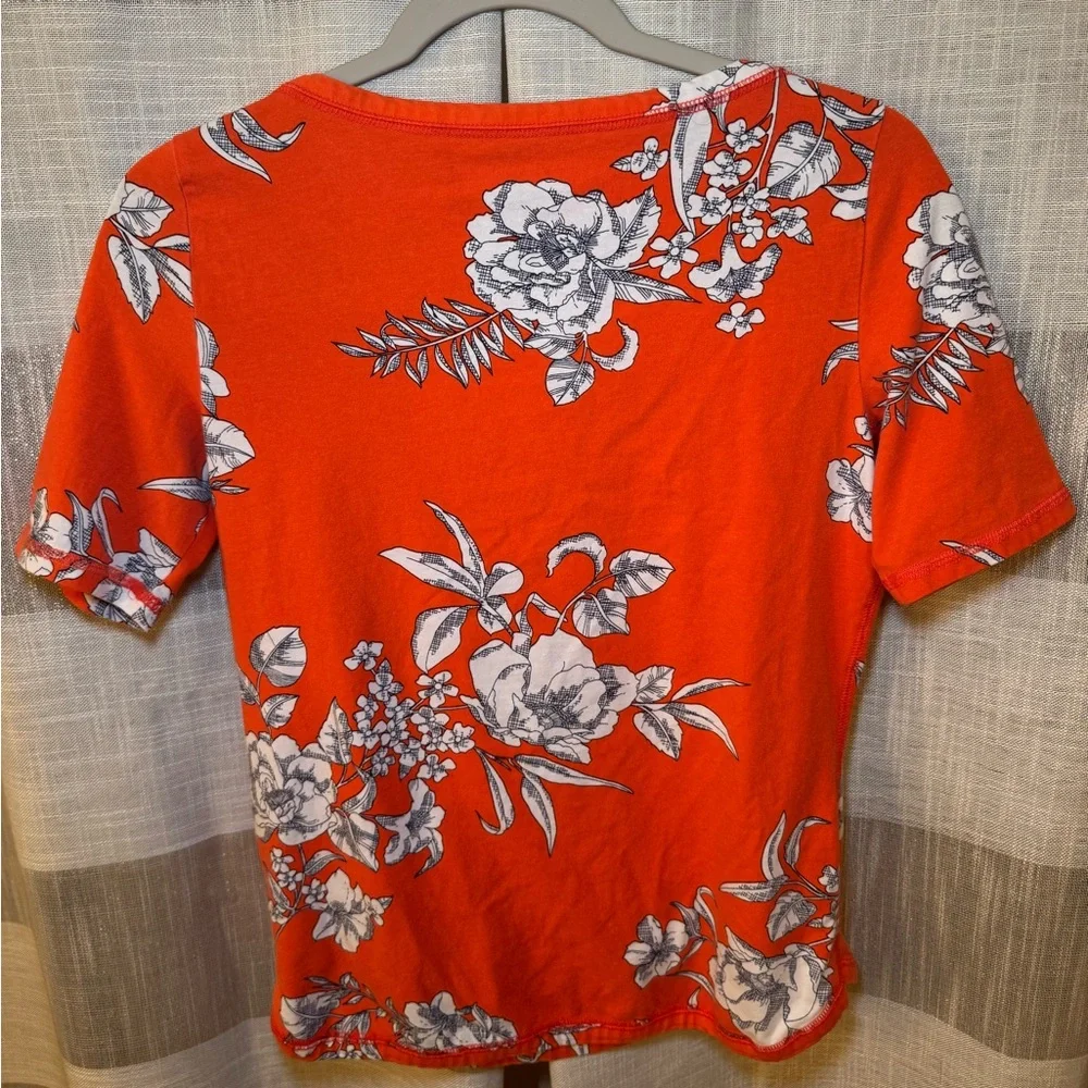 Talbots Orange Floral Short Sleeve Top - Picture 2 of 5